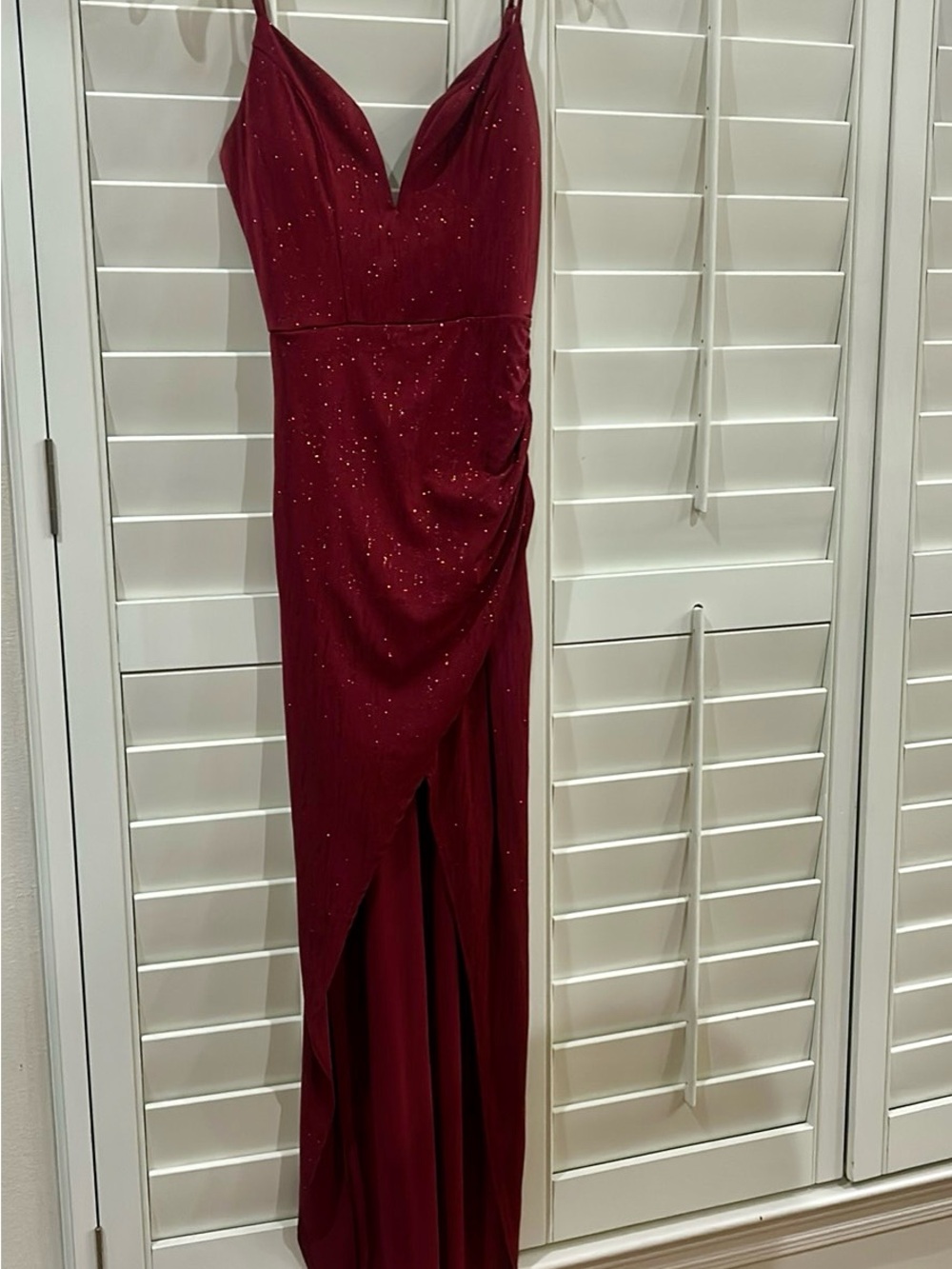 Elegant Sparkle Burgundy Evening Gown - Women's Dress